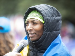 Abeba Aregawi was the first woman to cross the finish line in the Tamarack Homes Ottawa International Marathon.
