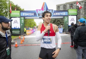Kristian Jamieson spoke with media after finishing the marathon Sunday morning.