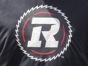 An Ottawa Redblacks logo on a sweatshirt.