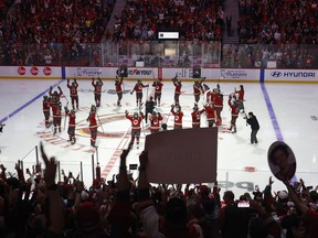 Ottawa Charge players celebrate with their fans after Sunday's game at the Canadian Tire Centre.