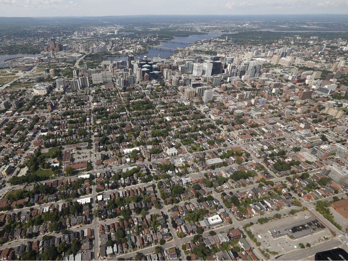  Ottawa from a helicopter in a file photo. The tree canopy in Centretown is some of the lowest percentage in the city, a local group is giving away trees to help improve the number of trees in the neighbourhood.