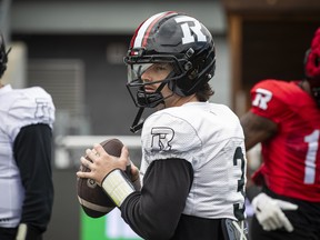 Dru Brown takes part in drills during the Ottawa Redblacks' annual Fan Fest