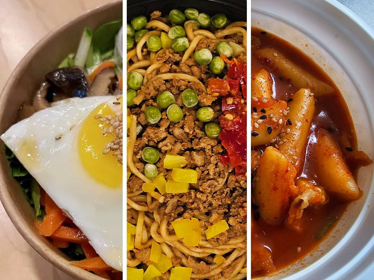  Bulgogi bibimbap from Kimbap, chopped chili pepper noodles from Chef Bai and tteokbokki from Elisa&rsquo;s Bunsik. (Photos: Peter Hum, Sofia Misenheimer / Postmedia)