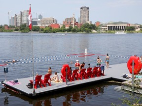 A view of the East Wharf NCC swimming dock near Parliament Hill and the Rideau Locks, July 01, 2026.