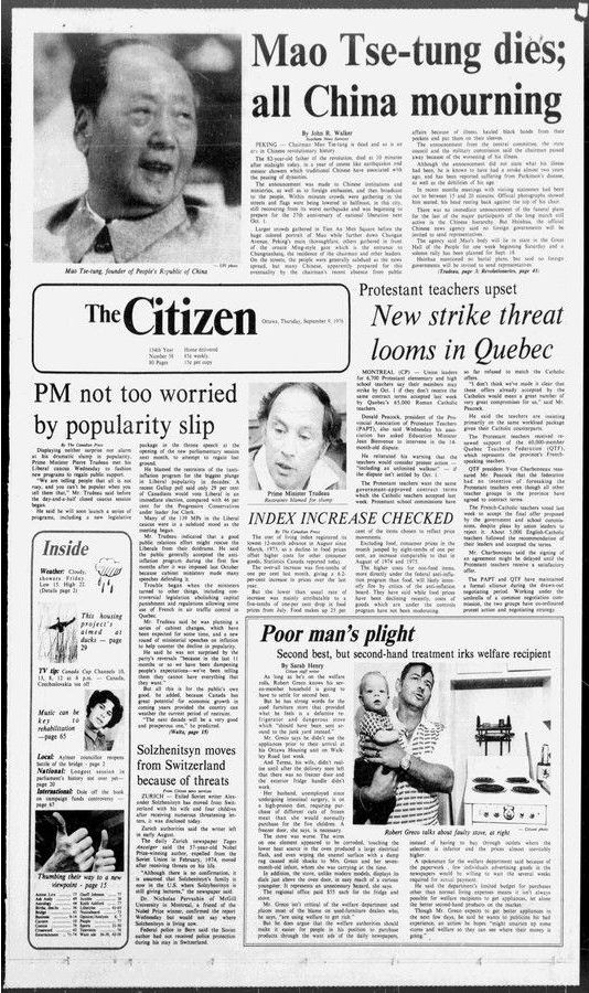 Ottawa Citizen, Sept. 9, 1976 page A1 Ottawa Citizen, Sept. 9, 1976 page A1