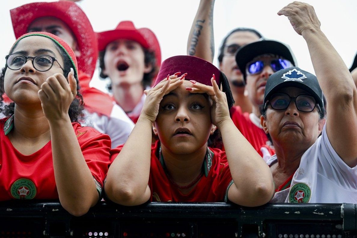 A Moroccan fan looks on during the watch party Saturday. A Moroccan fan looks on during the watch party Saturday.