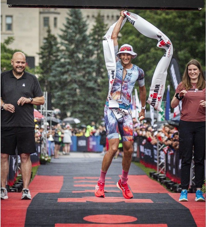 Kiyan Sunderji, the first-place finisher, was filled with joy as he crossed the finish line winning the 2026 IRONMAN Canada-Ottawa race Sunday. Kiyan Sunderji, the first-place finisher, was filled with joy as he crossed the finish line winning the 2026 IRONMAN Canada-Ottawa race Sunday.