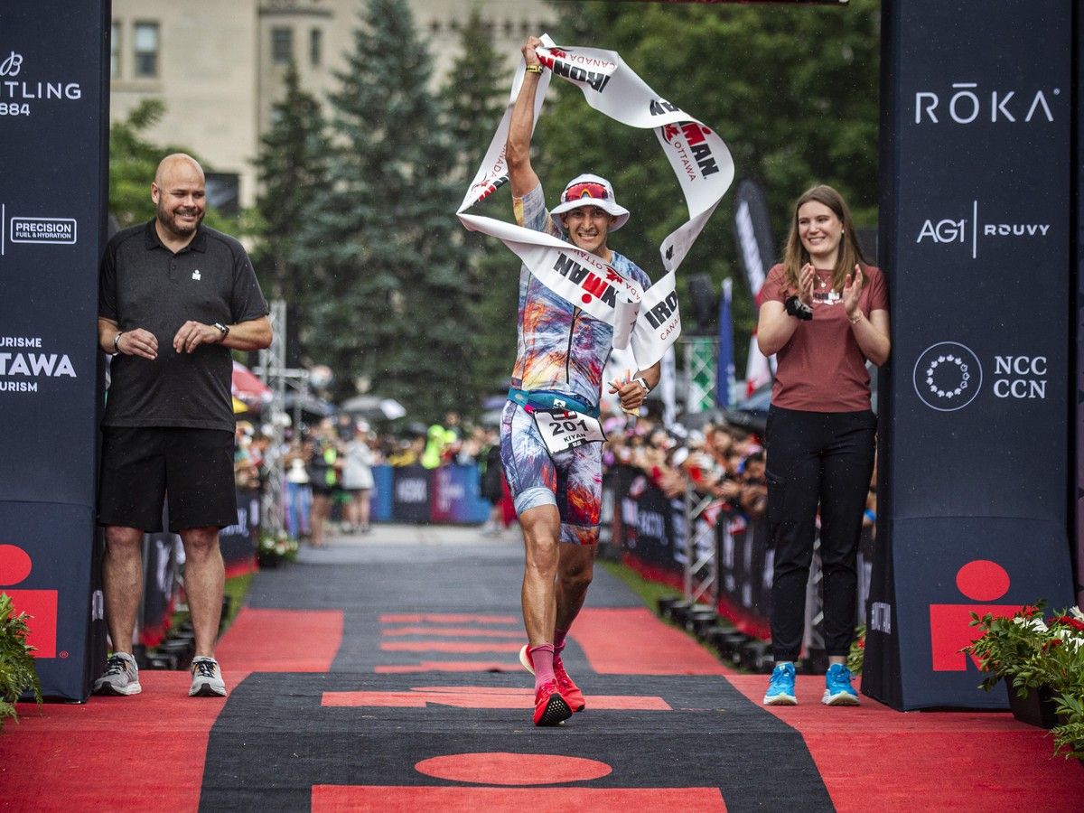 Kiyan Sunderji, the first-place finisher, was filled with joy as he crossed the finish line winning the 2026 IRONMAN Canada-Ottawa race Sunday. Kiyan Sunderji, the first-place finisher, was filled with joy as he crossed the finish line winning the 2026 IRONMAN Canada-Ottawa race Sunday.