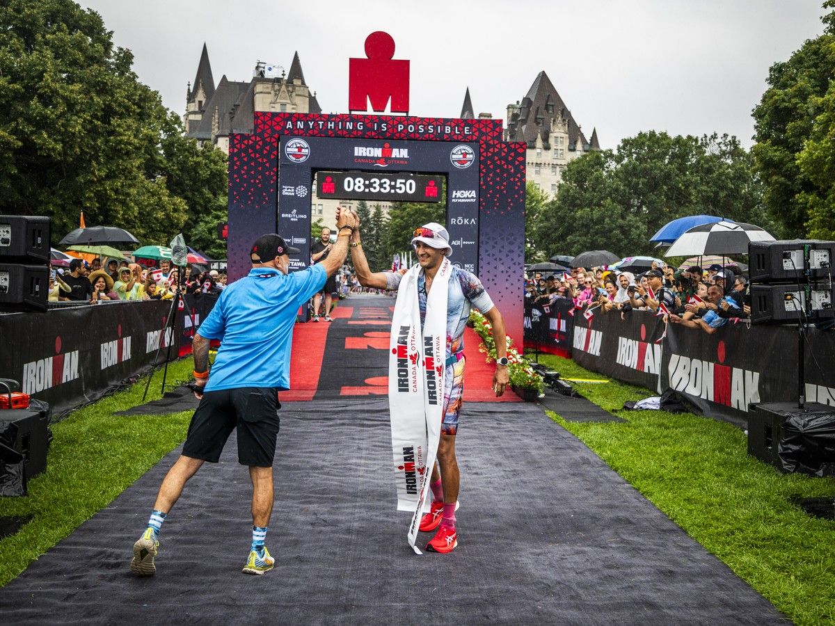 Kiyan Sunderji, the first-place finisher, was filled with joy as he crossed the finish line winning the 2026 IRONMAN Canada-Ottawa race Sunday. Kiyan Sunderji, the first-place finisher, was filled with joy as he crossed the finish line winning the 2026 IRONMAN Canada-Ottawa race Sunday.