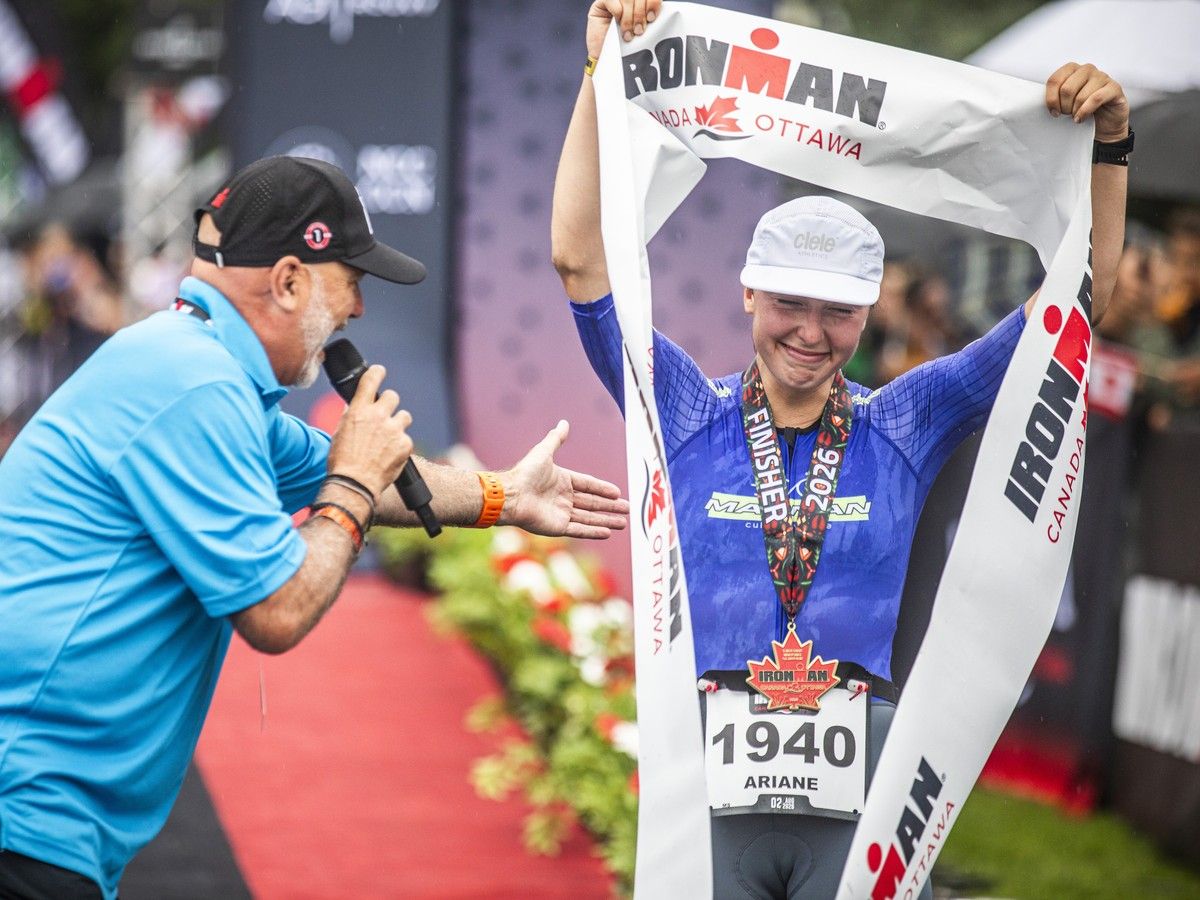 Ariane Lalancette was filled with emotions as she crossed the finish line and went straight to loved ones to celebrate her win as the top female finisher. Ariane Lalancette was filled with emotions as she crossed the finish line and went straight to loved ones to celebrate her win as the top female finisher.