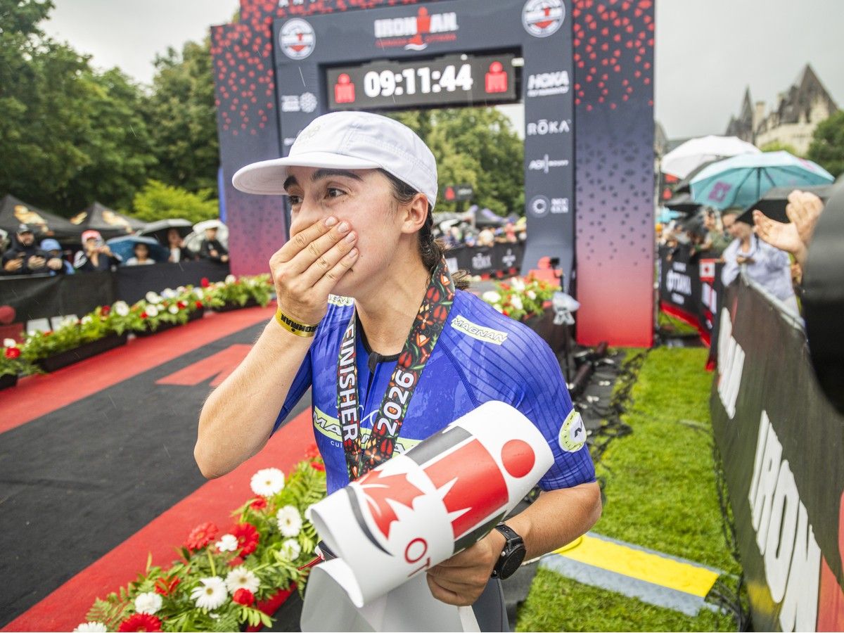 Ariane Lalancette was filled with emotions as she crossed the finish line and went straight to loved ones to celebrate her win as the top female finisher. Ariane Lalancette was filled with emotions as she crossed the finish line and went straight to loved ones to celebrate her win as the top female finisher.