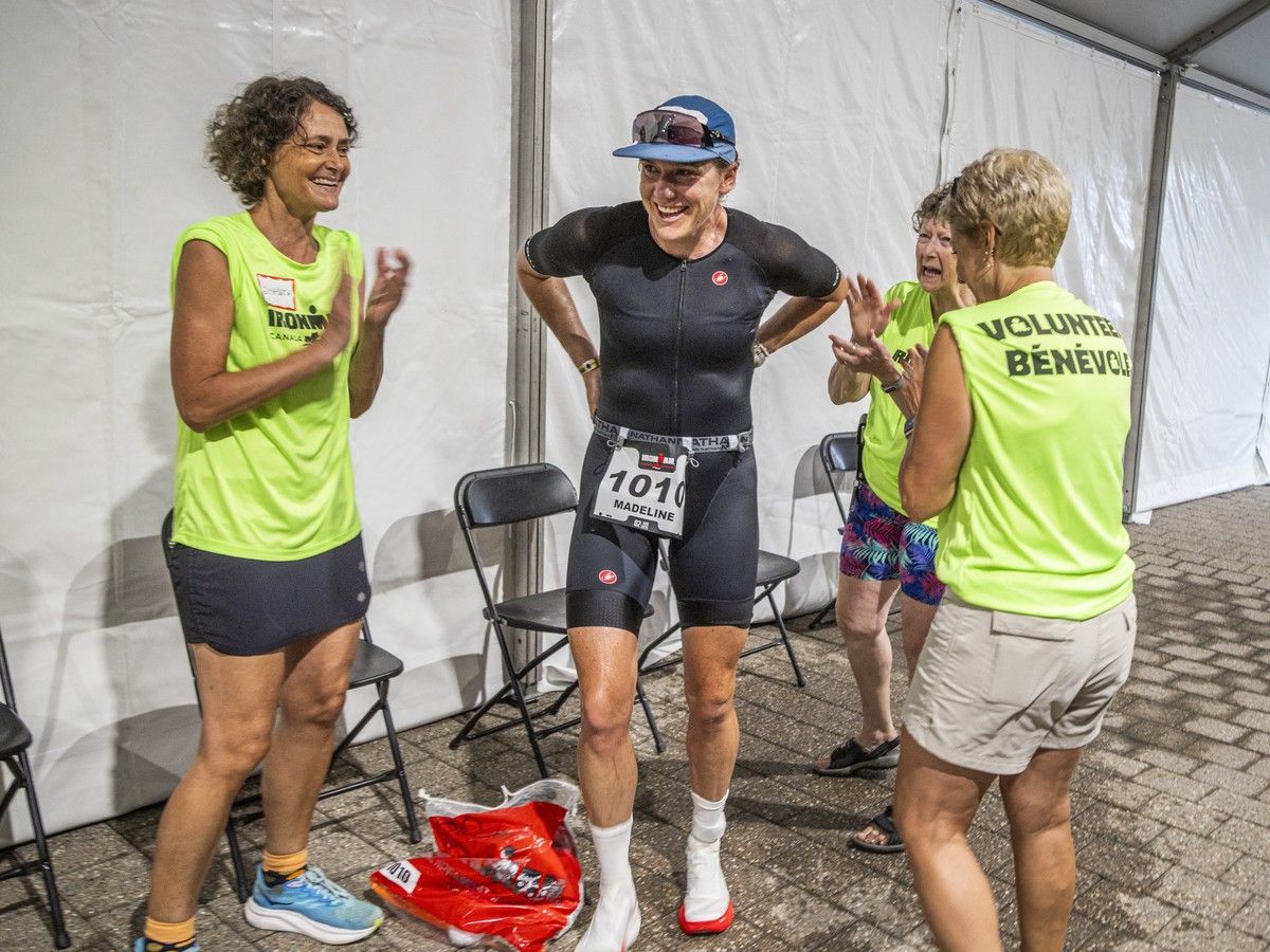 Madeline Schmidt is seen in the transition zone before heading out to run a marathon Sunday. Madeline Schmidt is seen in the transition zone before heading out to run a marathon Sunday.