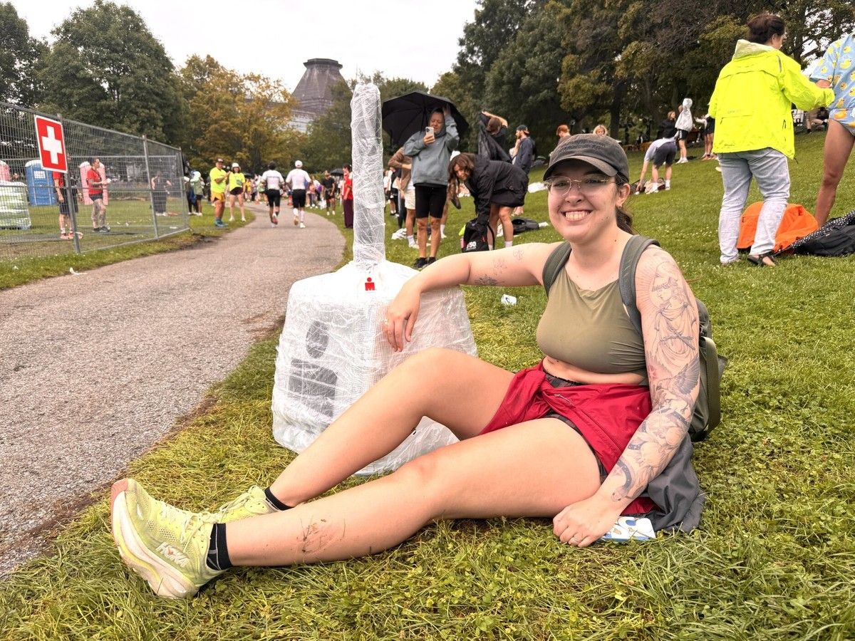 Sarah Zanchetta poses with her handmade giant cowbell in support of her husband Brody Zanchetta, who is competing in Ironman Canada-Ottawa’s triathlon. Sarah Zanchetta poses with her handmade giant cowbell in support of her husband Brody Zanchetta, who is competing in Ironman Canada-Ottawa’s triathlon.