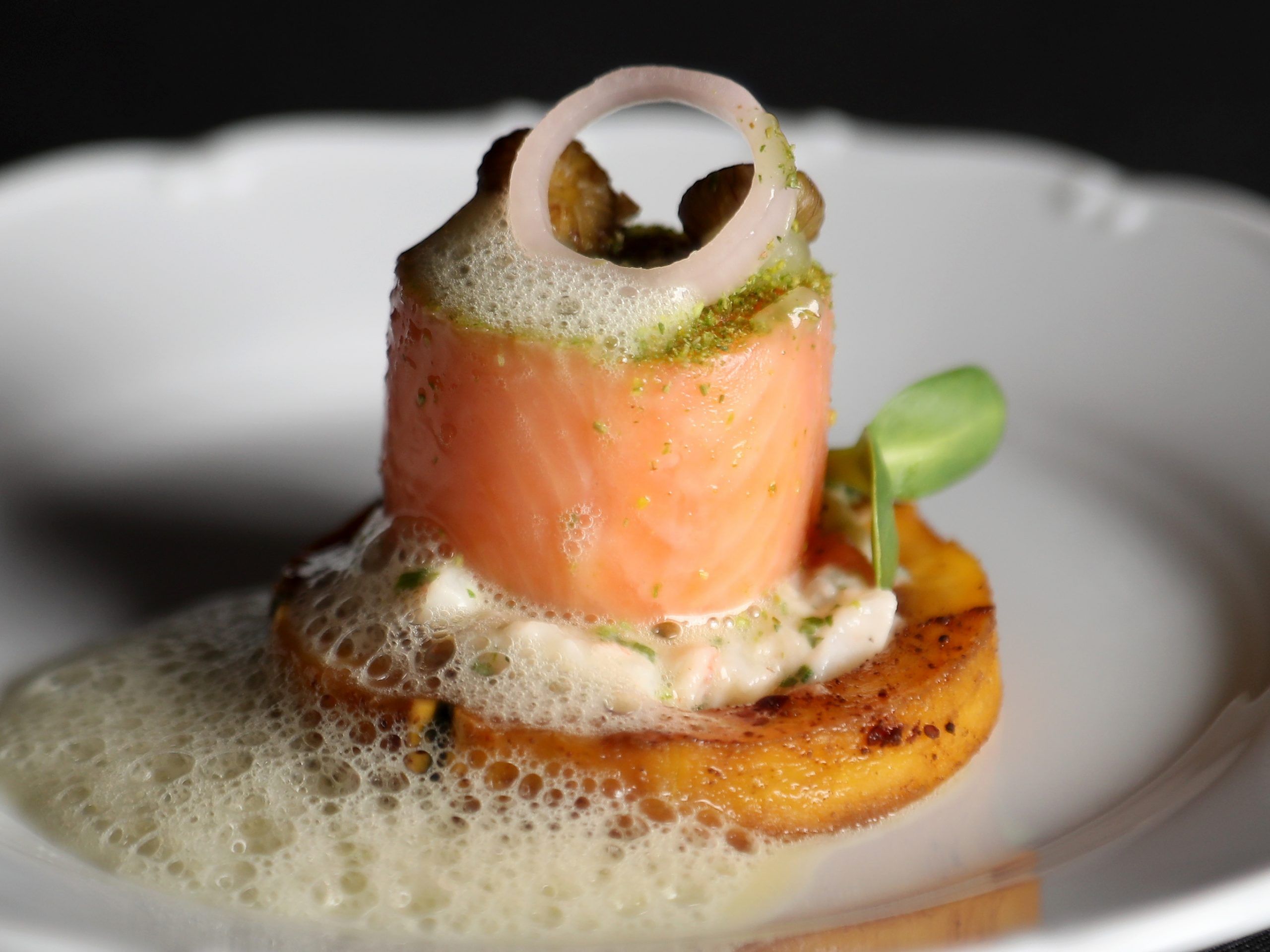  A closeup of the trout mi-cuit with forest powder dish served by restaurant 1Elgin at the inaugural Ottawa Citizen Best Restaurants event in 2025.