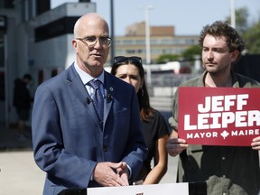 Mayoral candidate Jeff Leiper unveils his transit plan at Tunney's Pasture on Aug. 4.