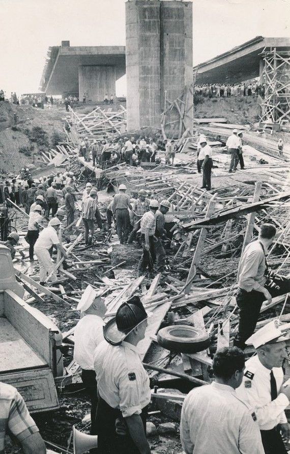 Rescue efforts at the Heron Road Bridge collapse, Aug. 10, 1966.