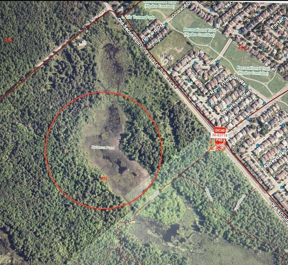 The location of Rebecca Pond is shown. The location of Rebecca Pond is shown.