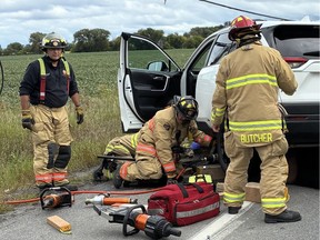 Ottawa firefighters extricated a cyclist who was pinned beneath a vehicle in Carp on Monday, Aug. 24, 2026.