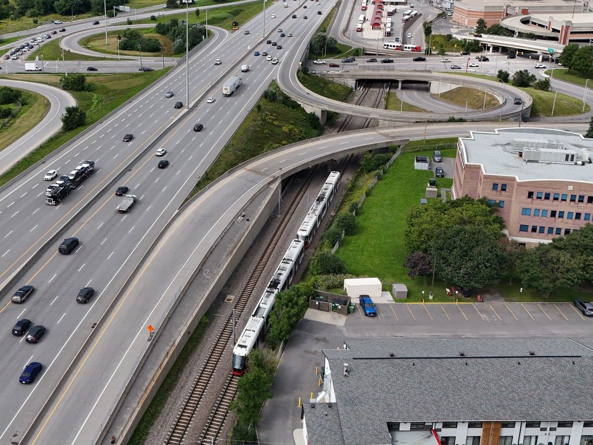 OC Transpo LRT Train and tracks between Cyrville station and St Laurent