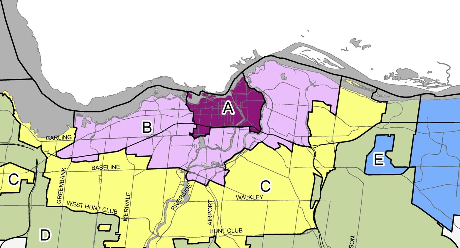 A City of Ottawa map showing the boundaries of downtown Ottawa, labeled ‘A.’ A City of Ottawa map showing the boundaries of downtown Ottawa, labeled ‘A.’