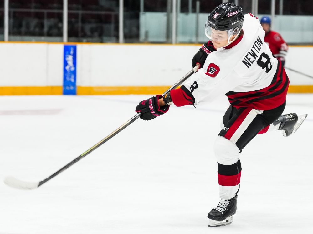 Jaiden Newton takes part in Ottawa 67's training camp.