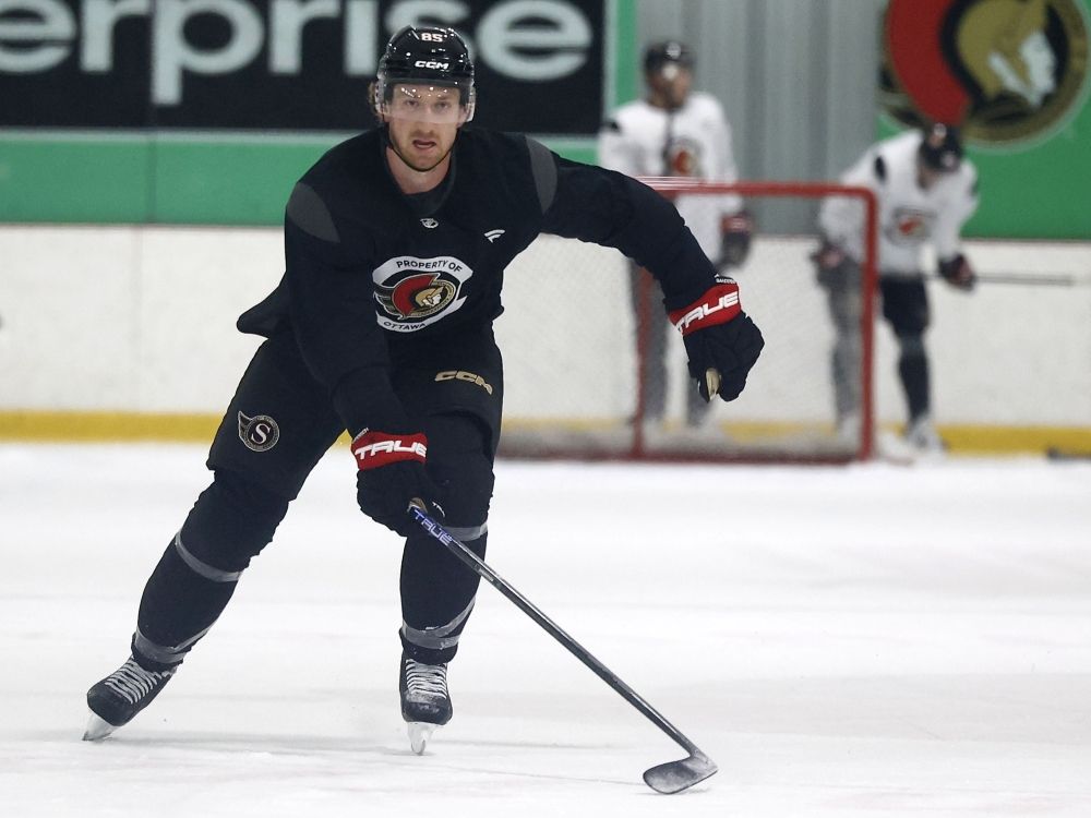 Ottawa Senators defenceman Jake Sanderson skates during training camp at the Bell Sensplex.