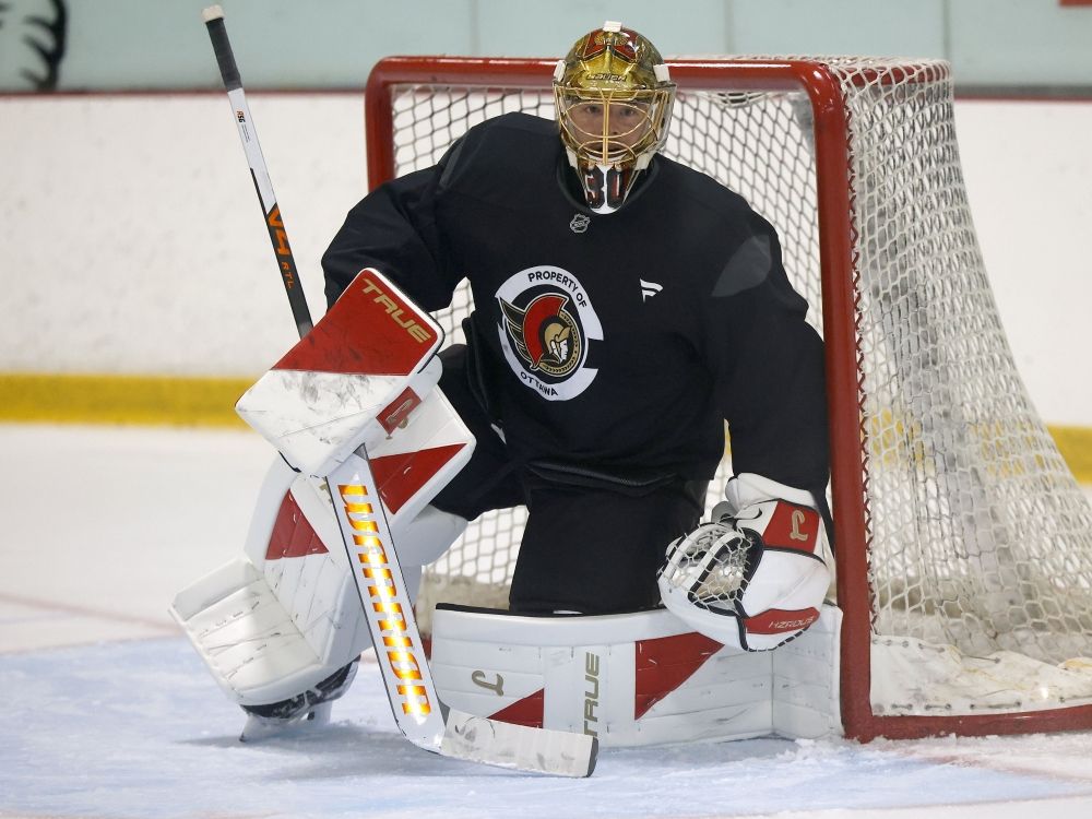 Ottawa Senators goalie Samuel Ersson hits the ice during training camp at the Bell Sensplex.