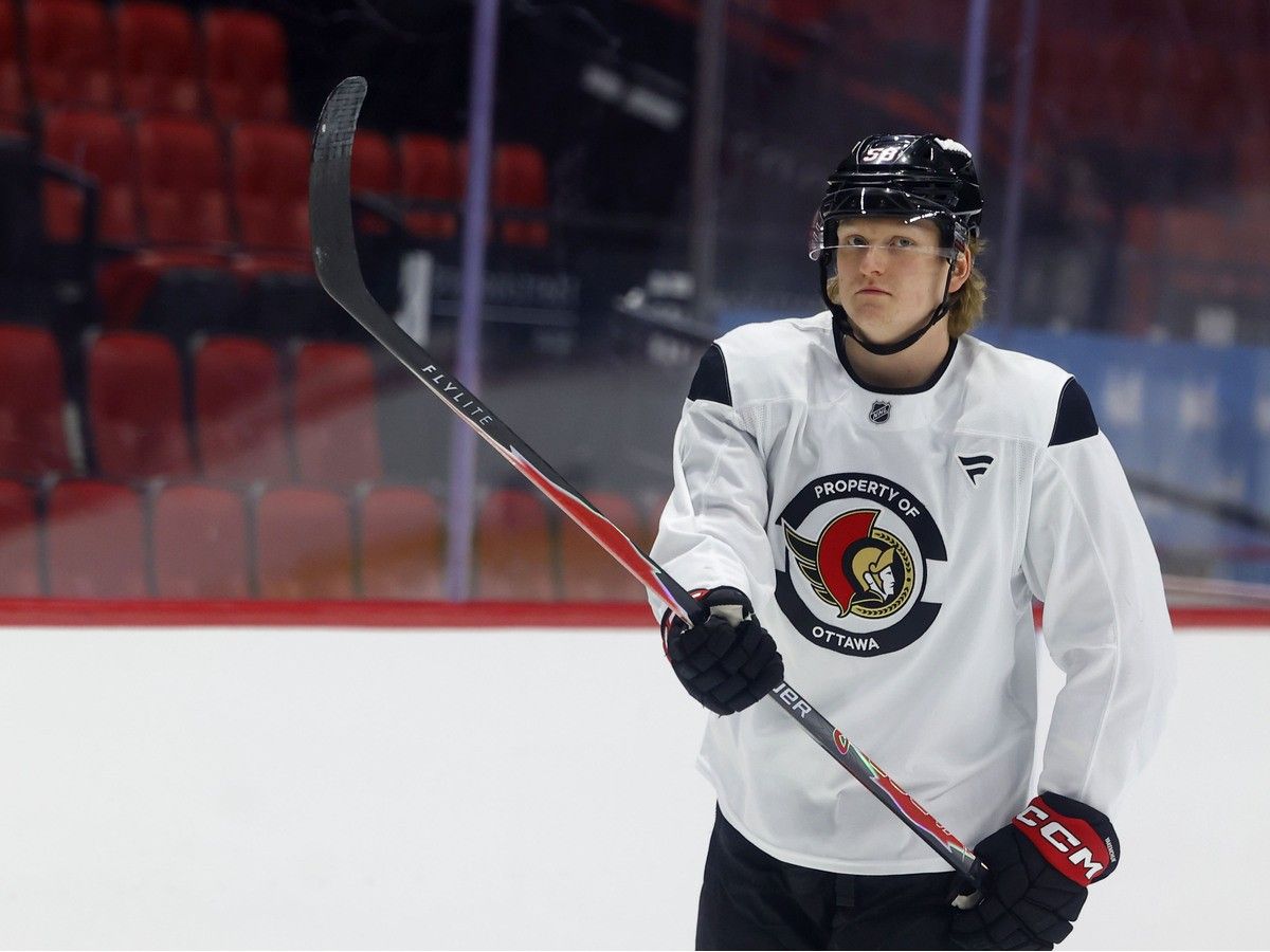 Ottawa Senators defenceman Carter Yakemchuk takes part in an optional skate earlier this year.
