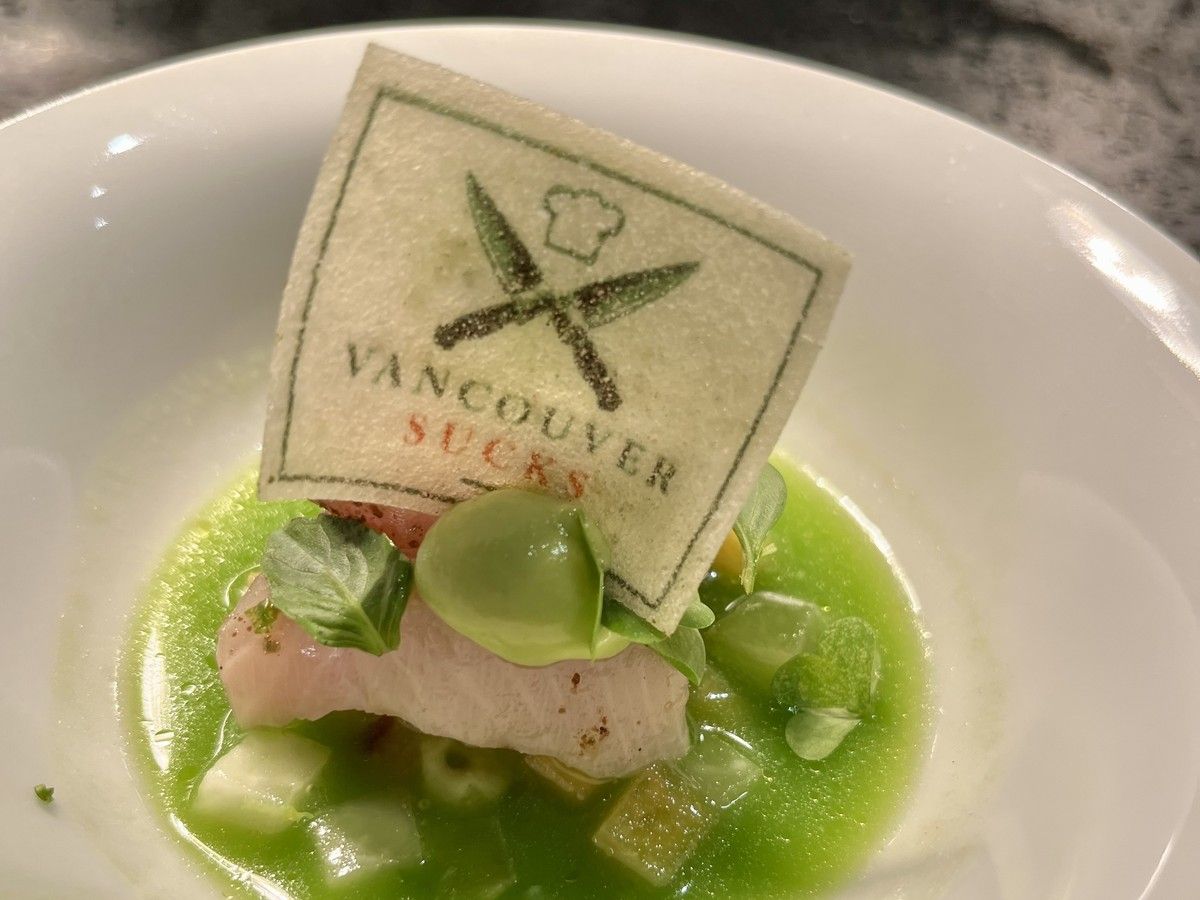 Ottawa chef Marc Lepine’s hamachi crudo with an edible “Vancouver sucks” crisp served at the Ottawa qualifier for the 2027 Canadian Culinary Championship. Ottawa chef Marc Lepine’s hamachi crudo with an edible “Vancouver sucks” crisp served at the Ottawa qualifier for the 2027 Canadian Culinary Championship.