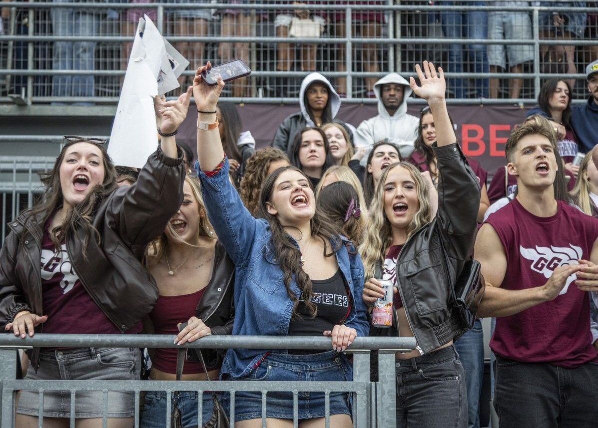  University of Ottawa Gee-Gees players, staff and fans flood the field at TD Place to celebrate a 35-32 win over the Carleton Ravens in the Panda Game on Sunday, Oct. 4, 2026.