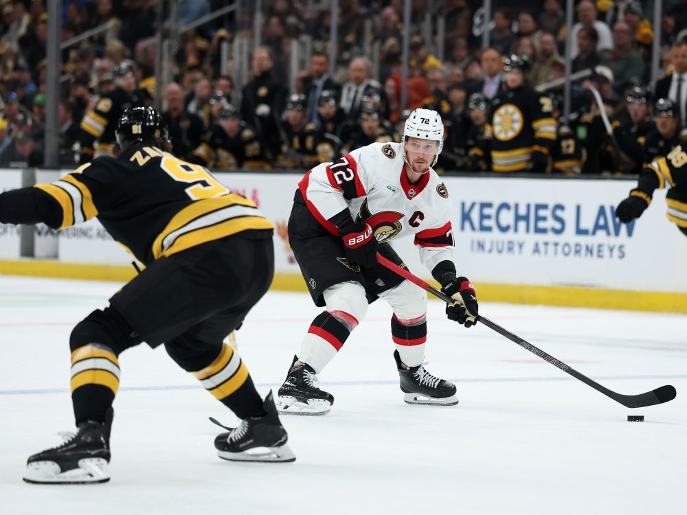Thomas Chabot of the Ottawa Senators skates against the Boston Bruins during a game on Oct. 5.