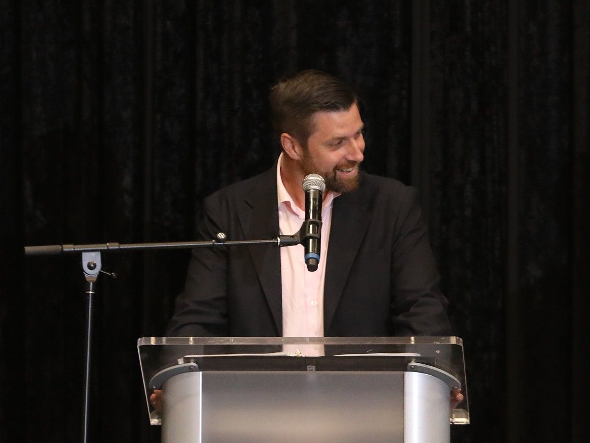 Alex Lawson during a mayoral debate with Neil Saravanamuttoo, Mark Sutcliffe and Jeff Leiper hosted by the Greater Ottawa Home Builder's Association (GOHBA) and the Ottawa Real Estate Board (OREB).