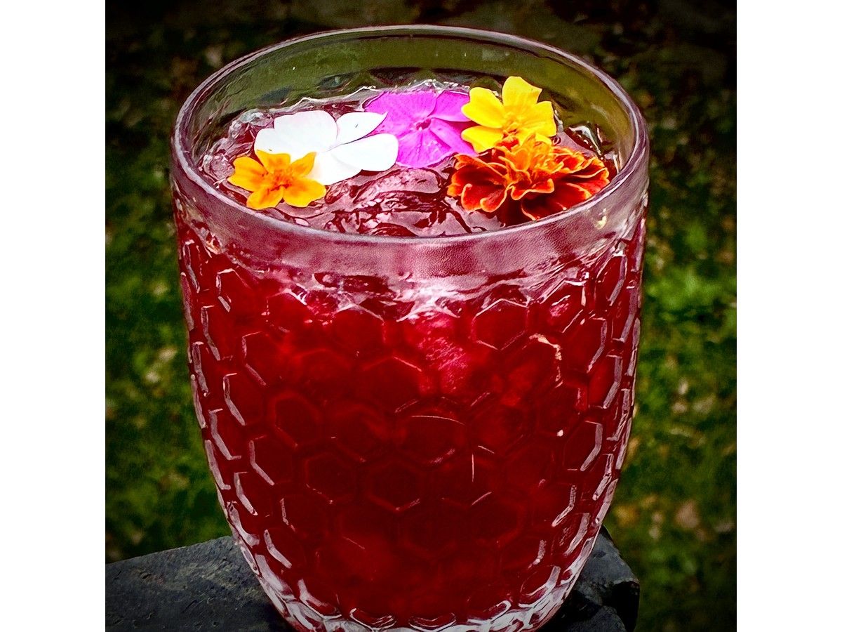 Bruce Deachman’s Local Colour cocktail, with Mantha gin, haskap syrup, lemon juice, orange bitters and a floral garnish from Harvest Valley Edible Flowers. (Credit: Bruce Deachman, Postmedia) Bruce Deachman’s Local Colour cocktail, with Mantha gin, haskap syrup, lemon juice, orange bitters and a floral garnish from Harvest Valley Edible Flowers. (Credit: Bruce Deachman, Postmedia)