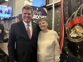 Steve Desroches poses with his mother at Broadways Bar and Grill, waiting for election results to drop. Photo by Jessica Jagodics/Special to the Citizen