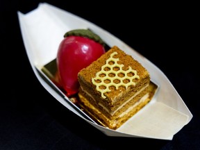 Honey cake from Elina Patisserie was served to guests at the Ottawa Citizen Best Restaurants 2026 event at the National Arts Centre on Monday.