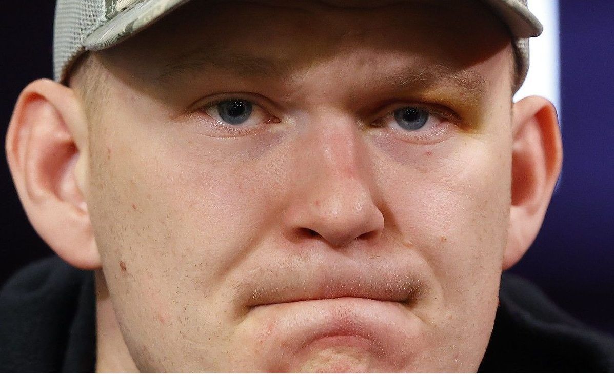 Brady Tkachuk is seen while talking to the media at the Canadian Tire Centre in April 2026.