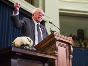 United States Senator Bernie Sanders speaks at the University of Toronto during an event called "What the U.S. Can Learn from Canadian Health Care," in Toronto, Sunday October 29, 2017.