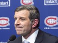 Montreal Canadiens general manager Marc Bergevin responds to questions from reporters, Monday, April 24, 2017 in Brossard, Que. The Canadiens were eliminated by the New York Rangers in first round of NHL playoffs. (THE CANADIAN PRESS/Ryan Remiorz)