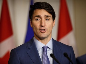 Prime Minister Justin Trudeau speaks during a media availability at the Fairmont Hotel Macdonald in Edmonton, Alta., on Saturday, Oct. 21, 2017. Sun letter writers aren't impressed with his government's performance. (THE CANADIAN PRESS/Codie McLachlan)