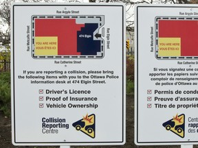 Sign at the entrance to a collision reporting centre