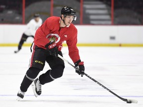 Senators centre Matt Duchene skates during his first practice after being traded from the Colorado Avalanche in Ottawa.