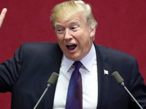 US President Donald Trump addresses the National Assembly in Seoul, Korea, on Nov. 8, 2017.