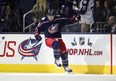 Columbus Blue Jackets’ Cam Atkinson celebrates one of his goals against the Sens on Friday night. (THE ASSOCIATED PRESS)