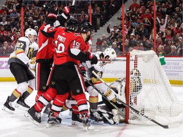 Alex Burrows of the Ottawa Senators celebrates his second-period goal.