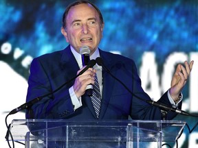 NHL commissioner Gary Bettman at the Vegas Golden Knights name announcement on Nov. 22, 2016