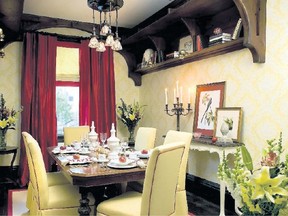 Colin and Justin sanded and polished the existing dining table but specified new Parsons chairs to compliment the wallpaper.