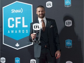 Edmonton Eskimos quarterback Mike Reilly, recipient of the Most Outstanding Player award, poses backstage at the CFL awards in Ottawa on Thursday, Nov. 23, 2017. THE CANADIAN PRESS/Nathan Denette ORG XMIT: NSD119
Nathan Denette,