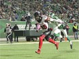 Redblacks wide receiver Diontae Spencer catches a long touchdown pass against the Roughriders during the first half the Oct. 13 matchup between the same clubs in Regina. THE CANADIAN PRESS/Mark Taylor