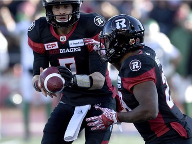 Trevor Harris William Powell

Ottawa Redblacks quarterback Trevor Harris (7) passes the ball to William Powell (29) in Eastern semifinal CFL action against the Saskatchewan Roughriders in Ottawa on Sunday, Nov. 12, 2017. THE CANADIAN PRESS/Justin Tang ORG XMIT: JDT102
Justin Tang,