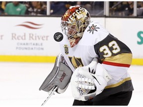 Maxime Lagacé makes a save against the Bruins during a game at Boston on Thursday night. AP Photo/Winslow Townson